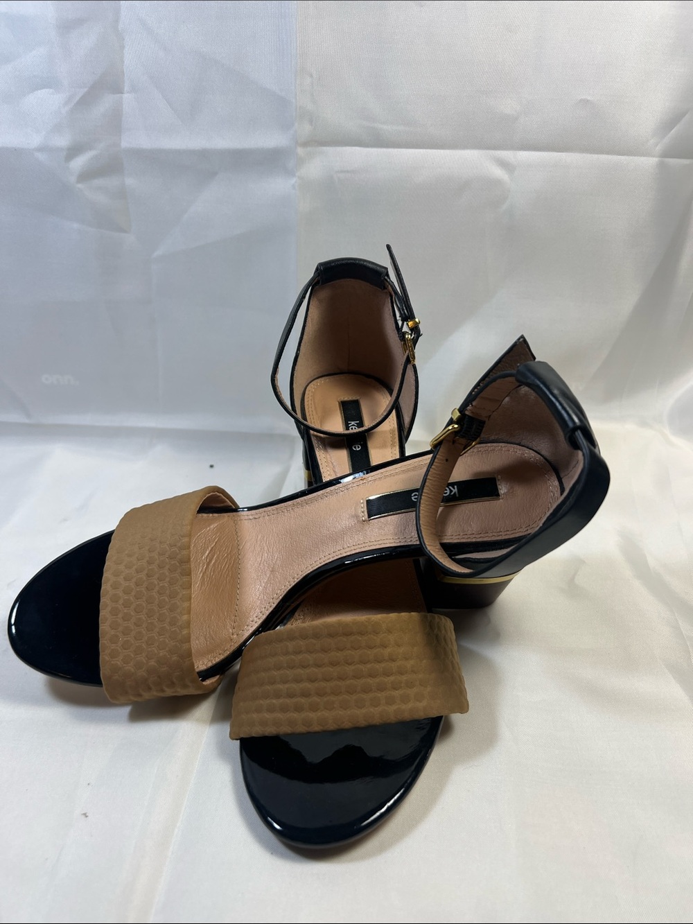 Kensie Black and Brown Block Heel Sandals with Ankle Strap